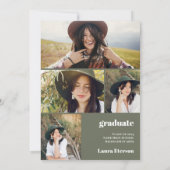 レトロボーホサークルグリーンブラウン5枚の写真卒業 招待状 (裏面)