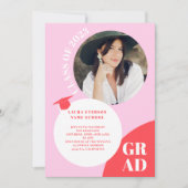 レトロボーホサークルレッドピンク5枚の写真卒業 招待状 (正面)
