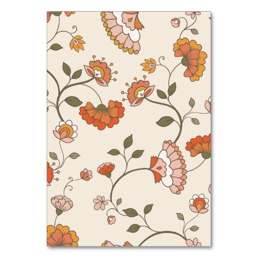 レトロボーホレッドイエローフローラルパターンテーブルカード テーブルナンバー (裏面)