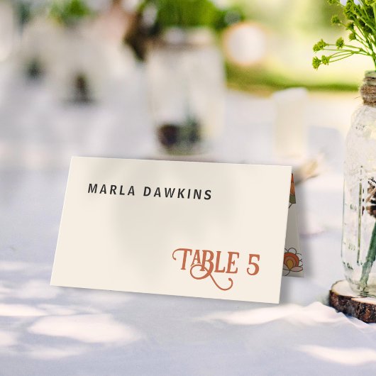 レトロボーホレッド花柄折り座席表 プレイスカード