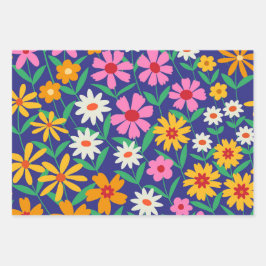 レトロボーホーの花園 ネイビーブルー ラッピングペーパーシート