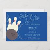 レトロボーリングアレーバースデーパーティーブルー招待状 招待状 (正面)