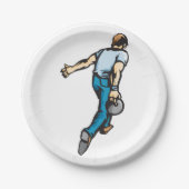 レトロボーリングプレーヤ投球 ペーパープレート (正面)