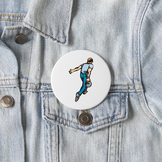 レトロボーリングプレーヤ投球 缶バッジ