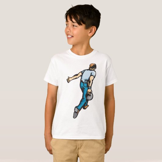 レトロボーリングプレーヤ投球 Tシャツ (正面フル)