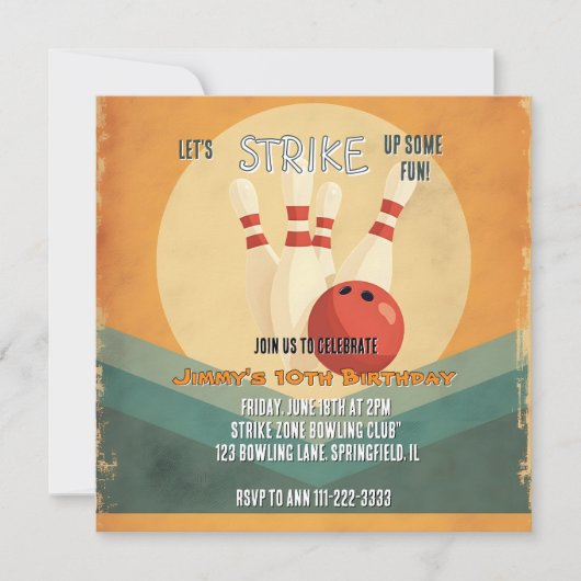 レトロボーリング子供の誕生日パーティの招待状 シーズンカード (正面)