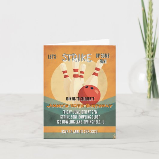 レトロボーリング子供の誕生日パーティの招待状 シーズンカード (正面)