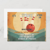 レトロボーリング子供の誕生日パーティの招待状 シーズンポストカード (正面/裏面)