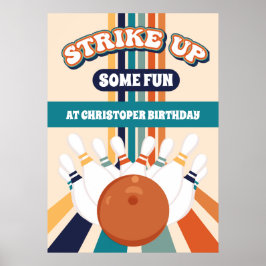 レトロボーリング子供の誕生日パーティー標識 ポスター