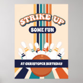 レトロボーリング子供の誕生日パーティー標識 ポスター (正面)