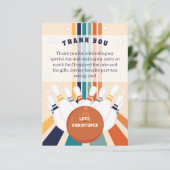 レトロボーリング子供の誕生日パーティー サンキューカード (スタンド正面)