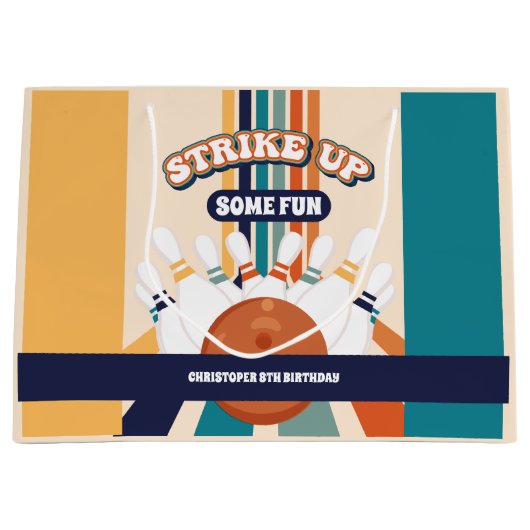 レトロボーリング子供の誕生日パーティー ラージペーパーバッグ (正面)