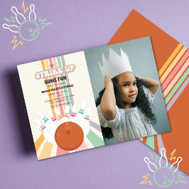 レトロボーリング子供の誕生日写真 招待状