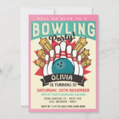 レトロボーリング誕生日パーティー 招待状 (正面)
