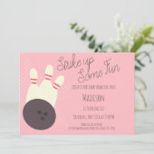 レトロボーリング路誕生日パーティーピンク招待状 招待状 (スタンド正面)