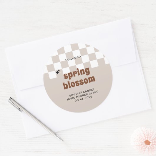 レトロボー市松模様にホソイろうそく瓶ラベル ラウンドシール (封筒)