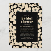 レトロボー白黒フローラブライダルシャワー 招待状 (正面/裏面)