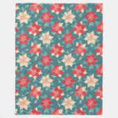 レトロポインセチアのクリスマスラッピング紙H1005 フリースブランケット (正面)