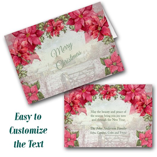 レトロポインセチアフレームファームハウスシーニッククリスマス