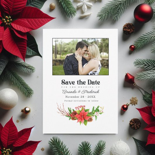 レトロポインセチア自転車結婚クリスマスのQRコード セーブザデート