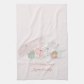 レトロポインセティアス水彩ピンクホワイトギフト キッチンタオル (縦)