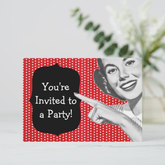 レトロポインティングウーマン誕生日 招待状 (スタンド正面)