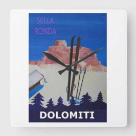 レトロポスタードロミティItaly at Sella Ronda スクエア壁時計
