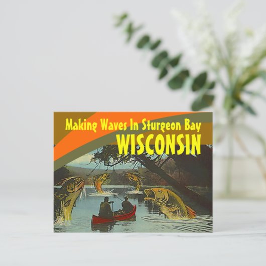 レトロポストカードスタージオンベイウィスコンシン誇張 ポストカード (スタンド正面)