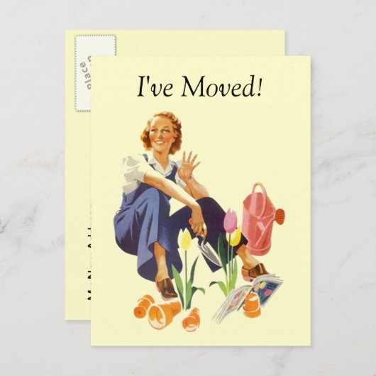 レトロポストカードプラントフラワーガーデンレディ私は移動した 案内ポストカード (正面/裏面)