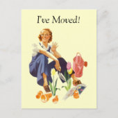 レトロポストカードプラントフラワーガーデンレディ私は移動した 案内ポストカード (正面)
