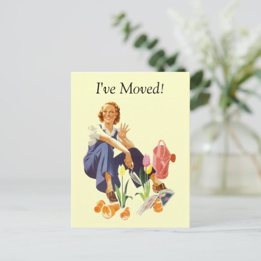 レトロポストカードプラントフラワーガーデンレディ私は移動した 案内ポストカード (スタンド正面)