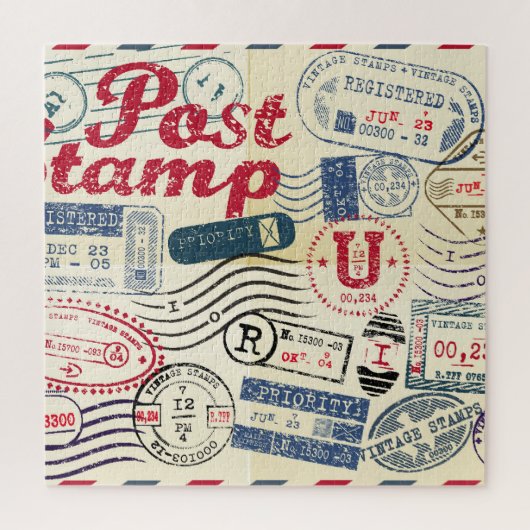 レトロポストスタンプ、ヴィンテージ収集。 ジグソーパズル (縦)