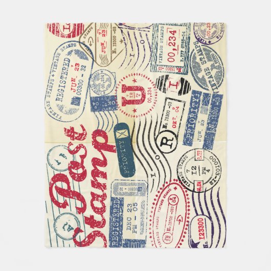 レトロポストスタンプ、ヴィンテージ収集。 フリースブランケット (正面)