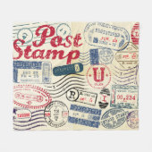 レトロポストスタンプ、ヴィンテージ収集。 フリースブランケット (正面(横))