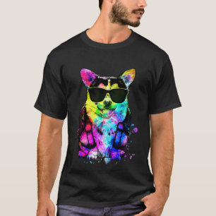 レトロポップな三色コーギーのヘッドホン肖像画 Tシャツ