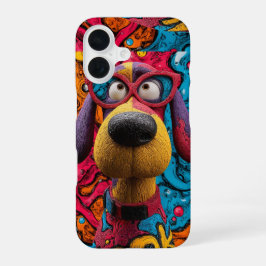 レトロポップアートのファンキーなキャラクター犬 iPhone 16ケース