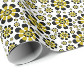 レトロポップ・アートのの花と金ゴールドと黒 ラッピングペーパー (ロールコーナー)