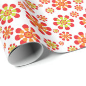 レトロポップ・アートのの花（赤、オレンジ、ライムグリーン） ラッピングペーパー (ロールコーナー)