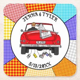 レトロポップ・アートのアートのミスター&ミセス |ジャスト得結婚した スクエアペーパーコースター