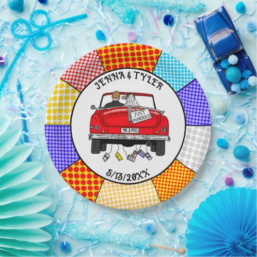 レトロポップ・アートのアートのミスター&ミセス |ジャスト得結婚した ペーパープレート (パーティー)