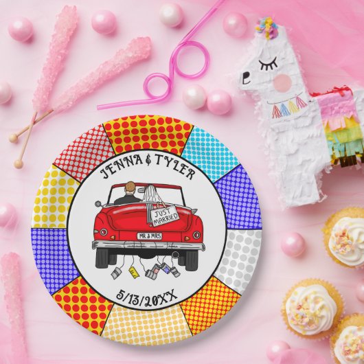 レトロポップ・アートのアートのミスター&ミセス |ジャスト得結婚した ペーパープレート (パーティー)