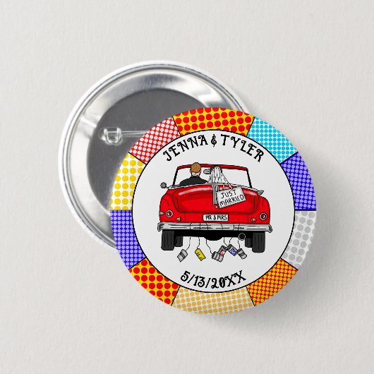 レトロポップ・アートのアートのミスター&ミセス |ジャスト得結婚した 缶バッジ (正面&裏面)