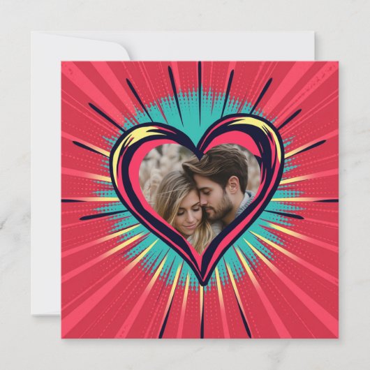 レトロポップ・アートのアートの写真と名前バレンタインデー シーズンカード (正面)