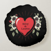 レトロポップ・アートのアートの写真と名前バレンタインデー ラウンドクッション (裏面)