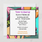 レトロポップ・アートのアートウーマンがケーキ誕生日パーティーを開く 招待状 (裏面)