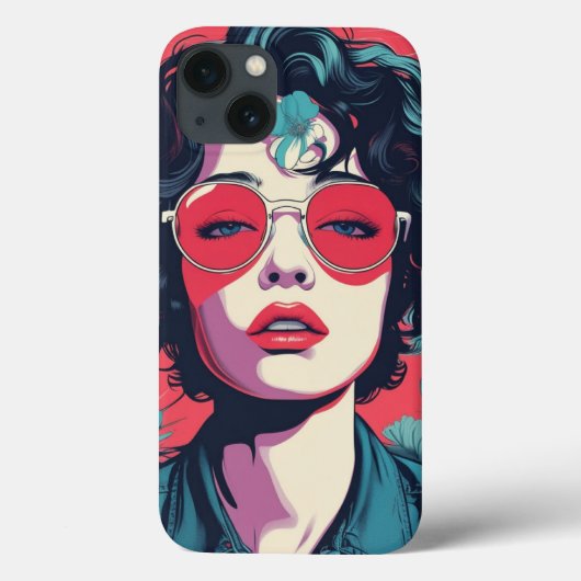 レトロポップ・アートのアートウーマンと赤サングラスiPhone Cas Case-Mate iPhoneケース (裏面)
