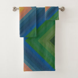 レトロポップ・アートのアートカラーストライプダイヤモンドパターン バスタオルセット