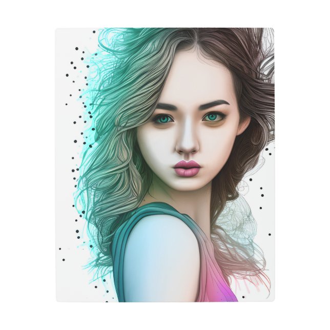 レトロポップ・アートのアートガール メタルプリント (正面)