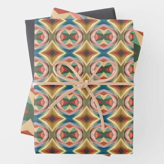 レトロポップ・アートのアートジオメトリカラーブロックパターン ラッピングペーパーシート (インサイチュ)