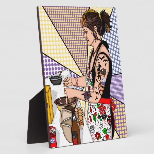 レトロポップ・アートのアートタトゥーレディベーキングインキッチン フォトプラーク (側面)